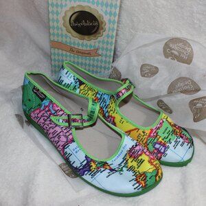 Hot Chocolate Design BON VOYAGE Funky Canvas Women's Mary Jane Flat Shoes SZ 8